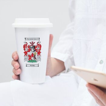 White Thermal Ceramic Travel Mug With Coat Of Arms, 8 of 9