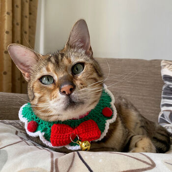 Hand Crocheted Christmas Cat Collar, 2 of 3