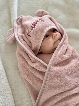 Personalised Hooded Towel In Dusky Pink, 6 of 6