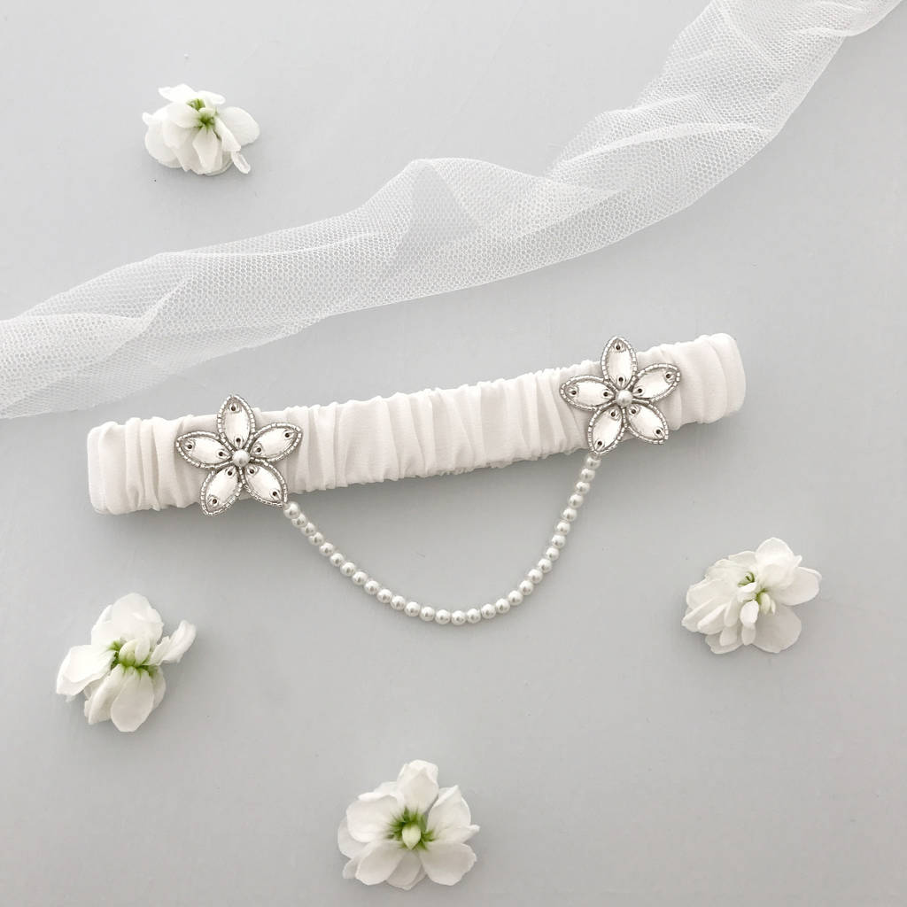 Wedding Garter With Pearl Chain Various Colours, 1 of 12
