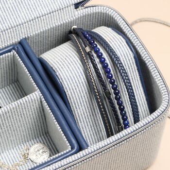 Men's Blue Stripe Rectangular Travel Jewellery Case, 3 of 5