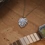 Silver Monstera Leaf Pendant Necklace, thumbnail 5 of 6