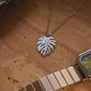 Silver Monstera Leaf Pendant Necklace, 5 of 6