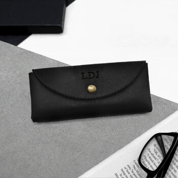 Handmade Personalised Rounded Black Leather Hard Glasses Case, 2 of 5
