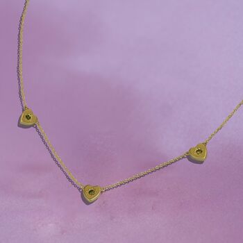 Triple Peridot Heart Charm Necklace, 5 of 8