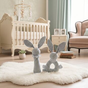 Personalised Baby Bunny Rattle Gift Set Pink Or Blue, 2 of 4