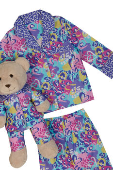 Audrey Girls Heart And Leopard Pyjama Set With Teddy Bear, 3 of 7
