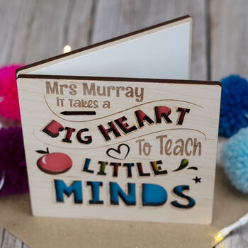 3D Wooden Engraved Teacher Big Heart To Teach Card, 2 of 5