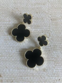 Black Four Leaf Clover Drop Earrings, 3 of 4