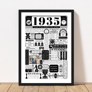 1935 Personalised 90th Birthday Print With Photo, 2 of 6