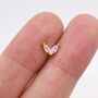 Sterling Silver Rose Pink Cz Marquise Leaf Duo Barbell Earrings, thumbnail 3 of 12