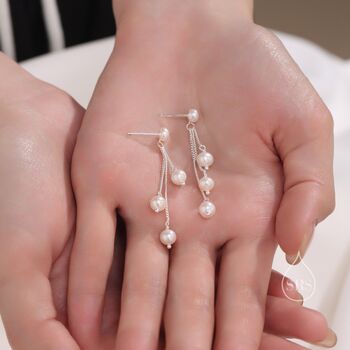 Sterling Silver Natural Freshwater Pearl Drop Dangle Earrings, 4 of 12