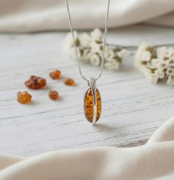 Handmade Cognac Baltic Amber Oval Necklace Pendant, Sterling Silver, 2 of 3