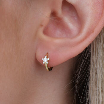 Gold Plated Or Silver Crystal Star Hoop Earrings, 2 of 7