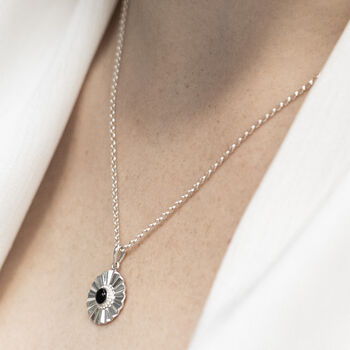 Sterling Silver Onyx Sun Disc Necklace, 2 of 6