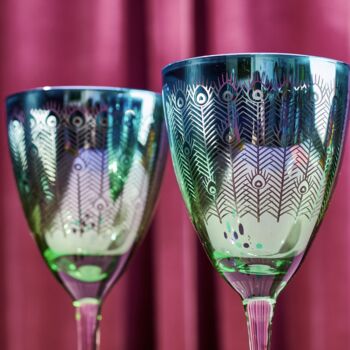 Set Of Two Electroplated Peacock Design Wine Glass, 4 of 4