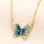 Blue And Green Butterfly Charm Necklace In Gold Plating, thumbnail 1 of 2
