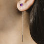Amethyst Feburaury Birthstone Silver Threader Earrings, thumbnail 2 of 6