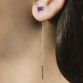 Amethyst Feburaury Birthstone Silver Threader Earrings, 2 of 6