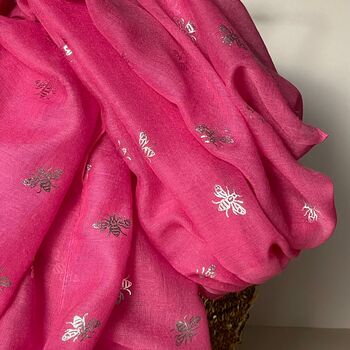 Silver Bee Print Scarf In Fuchsia Pink, 2 of 2