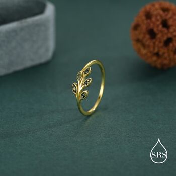 Sterling Silver Olive Branch Ring With Moss Agate, 5 of 12