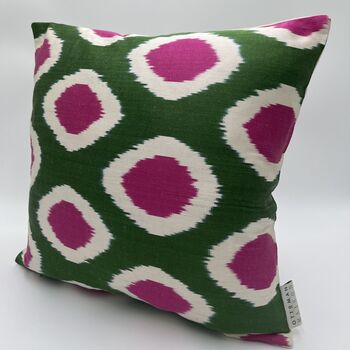 Square Ikat Silk Cushion Watermelon Spot, 7 of 7