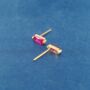 July Ruby Birthstone Rectangle Stud Earrings, Gold Birthstone Studs, Birthstone Jewellery, thumbnail 6 of 7
