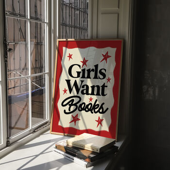 Girls Want Books Reading Book Wall Art Print, 9 of 9