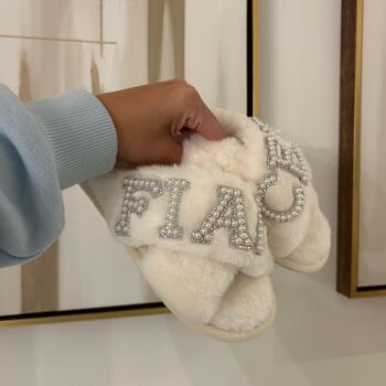 Engagement Gift Fiancee White Fluffy Slippers, 2 of 3