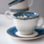 Blue Set Of Six Handmade Porcelain Tea Cup With Saucer, thumbnail 9 of 10