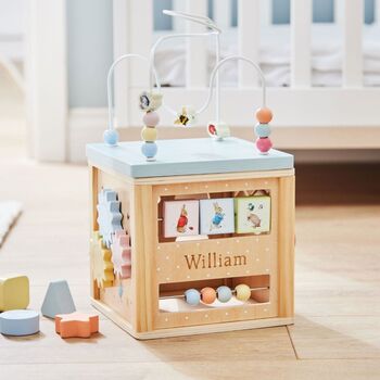 Personalised Peter Rabbit Wooden Activity Cube Toy, 2 of 5