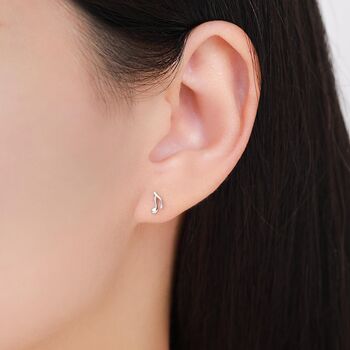 Sterling Silver Asymmetric Music Note And Bass Clef Stud Earrings, 2 of 9