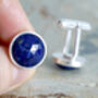 Round Lapis Lazuli Cufflinks In Sterling Silver, thumbnail 2 of 3