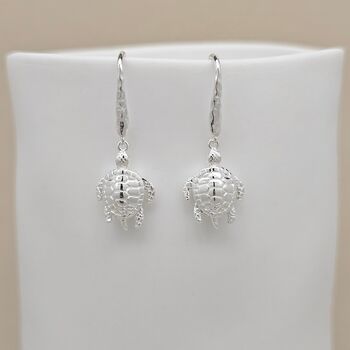Sterling Silver Turtle Drop Earrings, 2 of 4