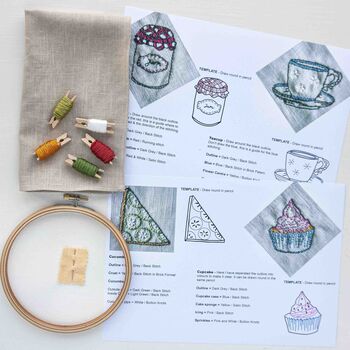 Afternoon Tea Linen Napkin Embroidery Set Kit Gift, 4 of 8