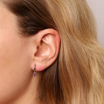 February Huggie Hoop Birthstone Charm Earrings, 4 of 4