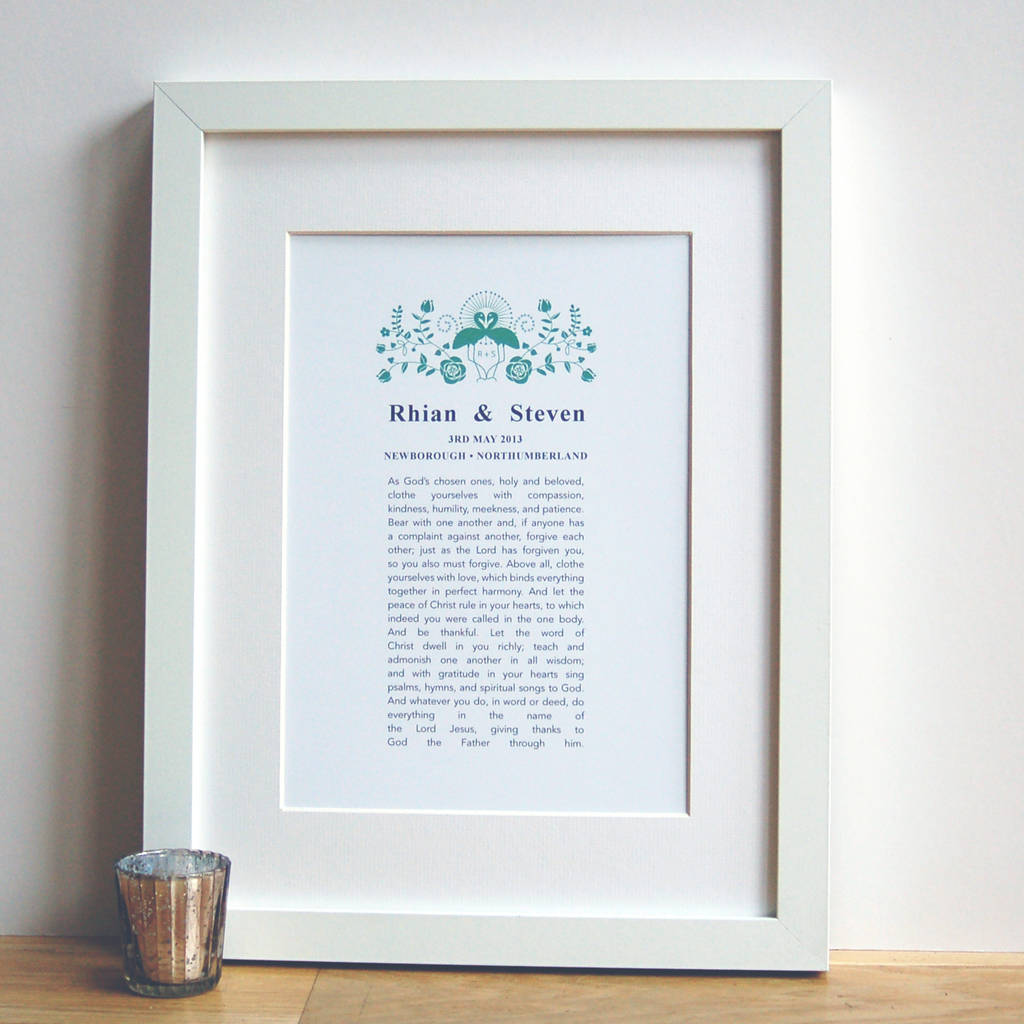 personalised wedding  anniversary  vow hymn  poem wall art by 