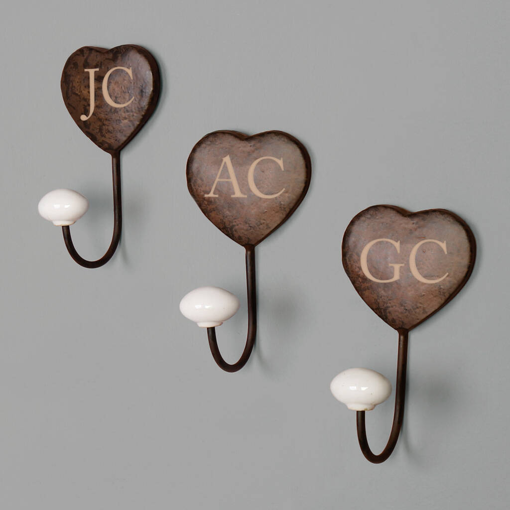 Set Of Three Monogram Iron Heart Wall Hooks By Dibor