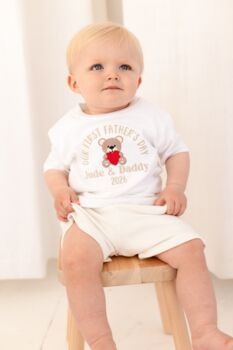 Our First Father's Day Bear Personalised Name Embroidered T Shirt, 2 of 4
