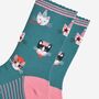 Women's Bamboo Socks Green Pink Party Cats, thumbnail 3 of 5