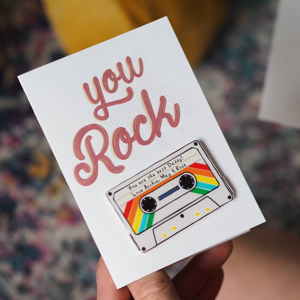 Personalised You Rock Mixtape Magnet Birthday Card, 1 of 4