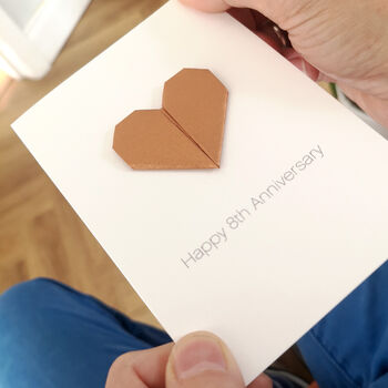 Personalised 8th Bronze Anniversary Origami Heart Card, 2 of 4