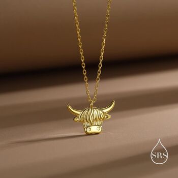 Oxidised Sterling Silver Highland Cow Pendant Necklace, 3 of 12