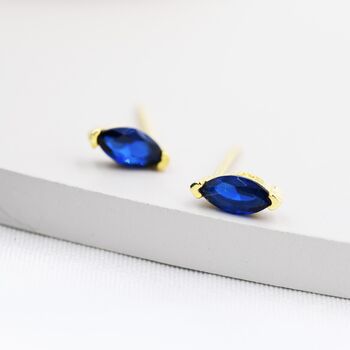 Sterling Silver Marquise Sapphire Blue Stud Earrings, 4 of 11