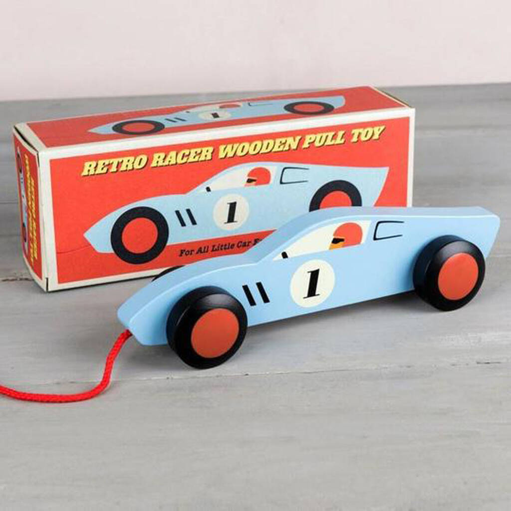 Children's Wooden Toy Pull Along Vintage Racing Car By The Wedding of