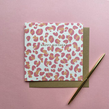 Leopard Print Birthday Card Pink And Peach, 3 of 4
