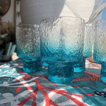 Rippled Aquamarine Ombré Water Glasses Set Of Six, 3 of 4