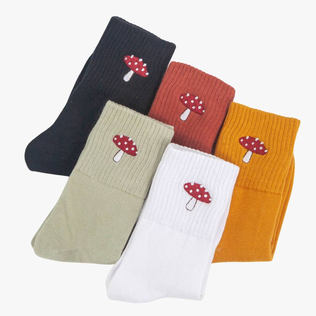 Women's Toadstools Embroidered Cotton Ankle Socks Five Pack, 1 of 7