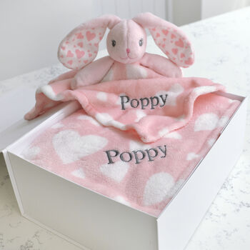 Personalised Bunny Hearts Comforter And Blanket Set, 5 of 9