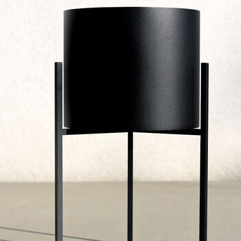Black Round Metal Planter With Stand, 4 of 4